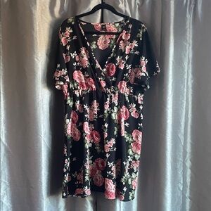 Rose Floral Mini Wrap Dress